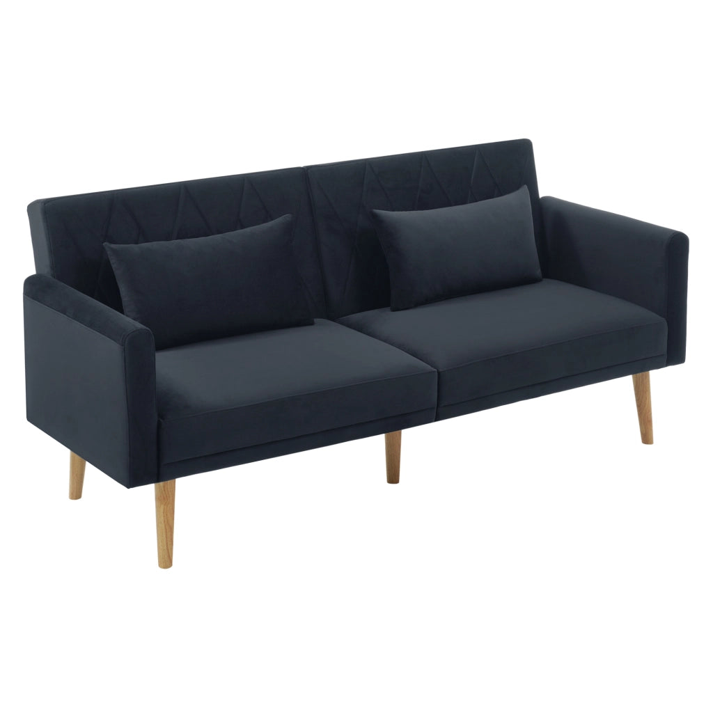 Divano letto a 2 posti in velluto nero; schienale e braccioli regolabili; 180x75x82 cm