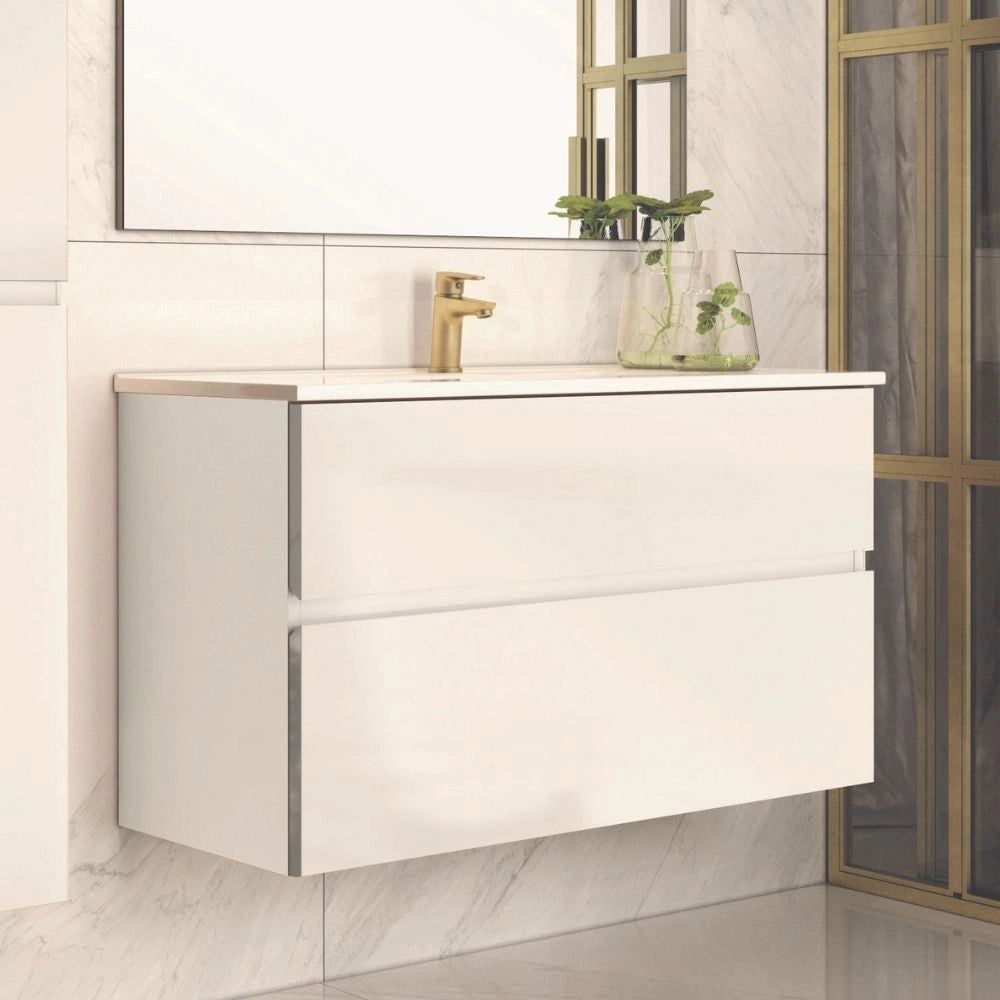 Mobile bagno sospeso Londres con due cassetti 100x45x59 cm colore bianco lucido