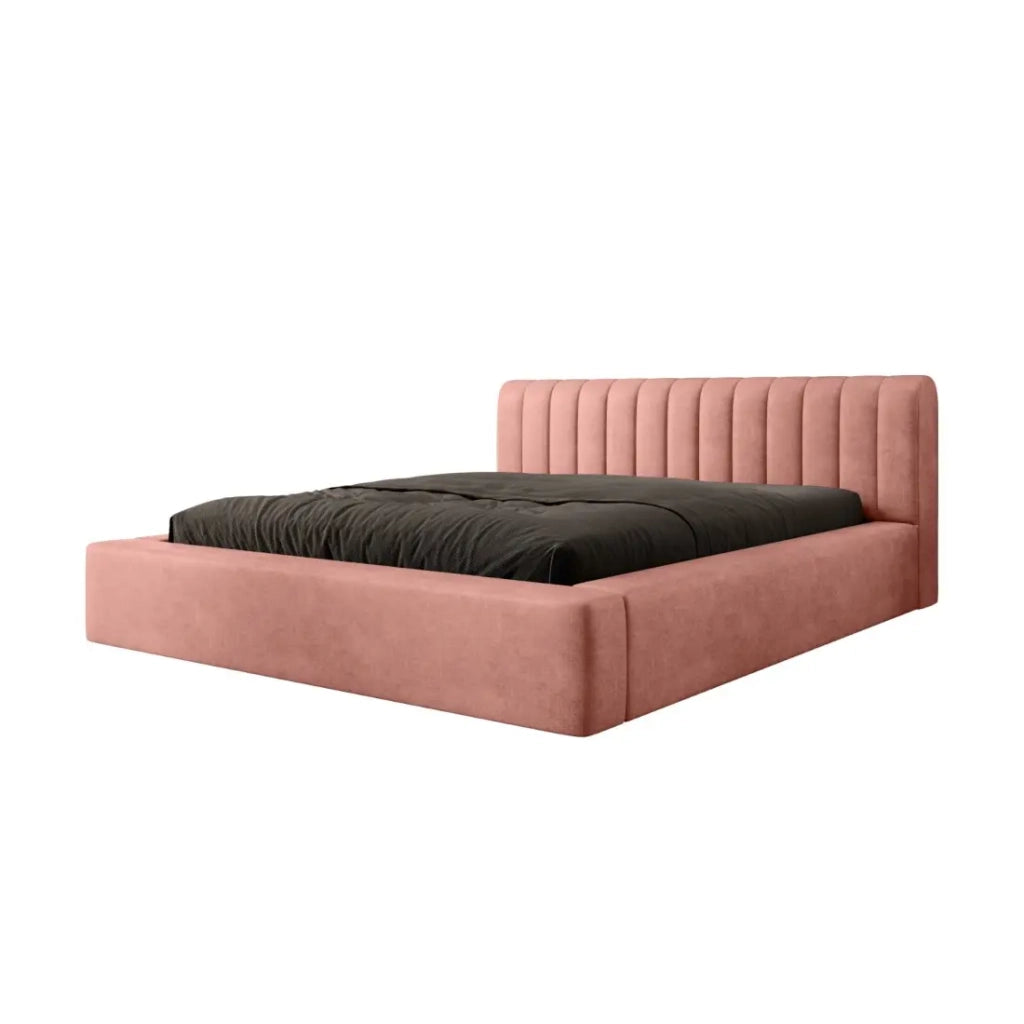 Letto contenitore CERVIN – Velluto morbido Ocre rosato – 180x200 cm – Rete sollevabile – Design elegante