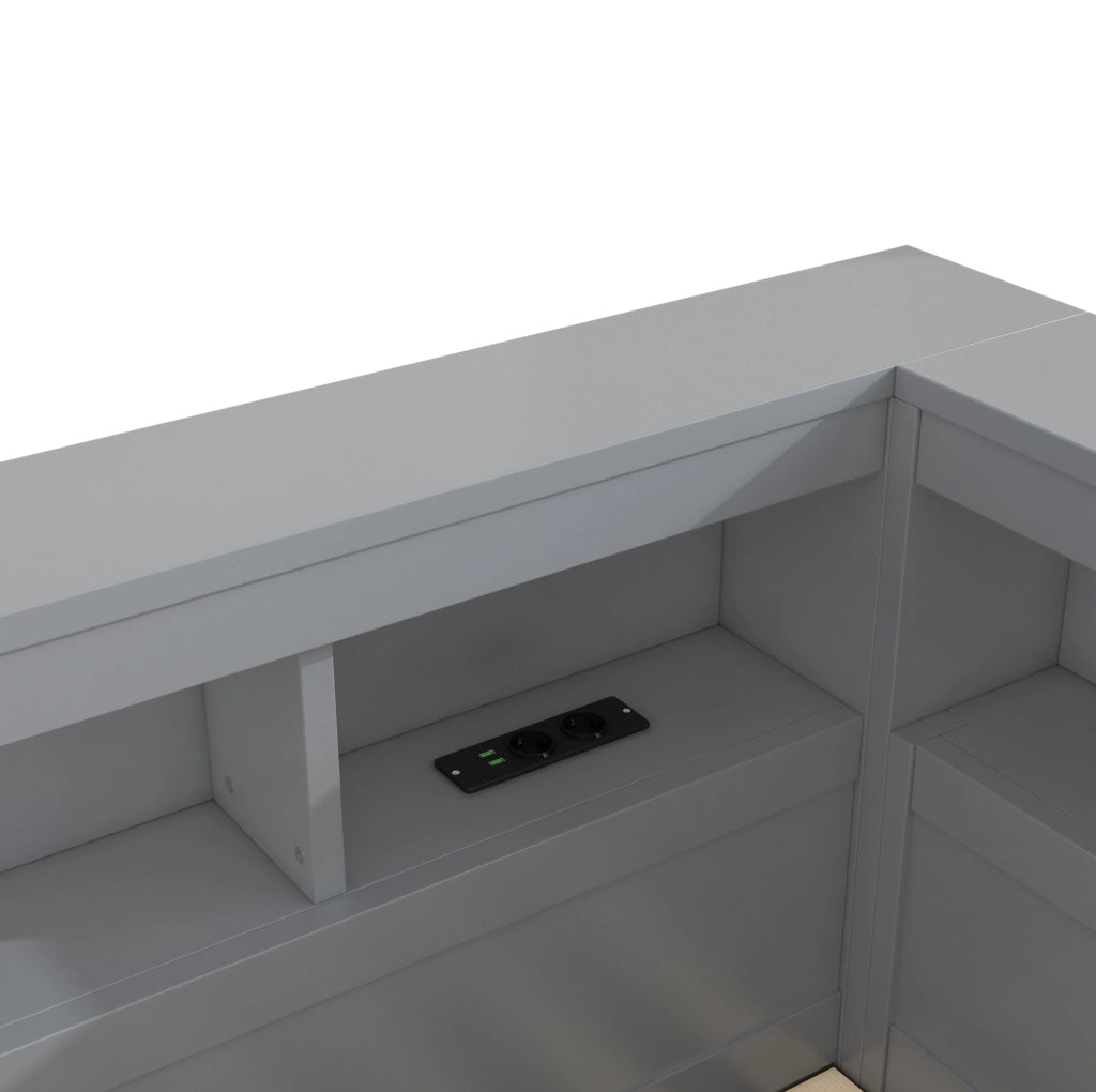 Letto daybed 140x190 cm con contenitore laterale, prese e USB, grigio