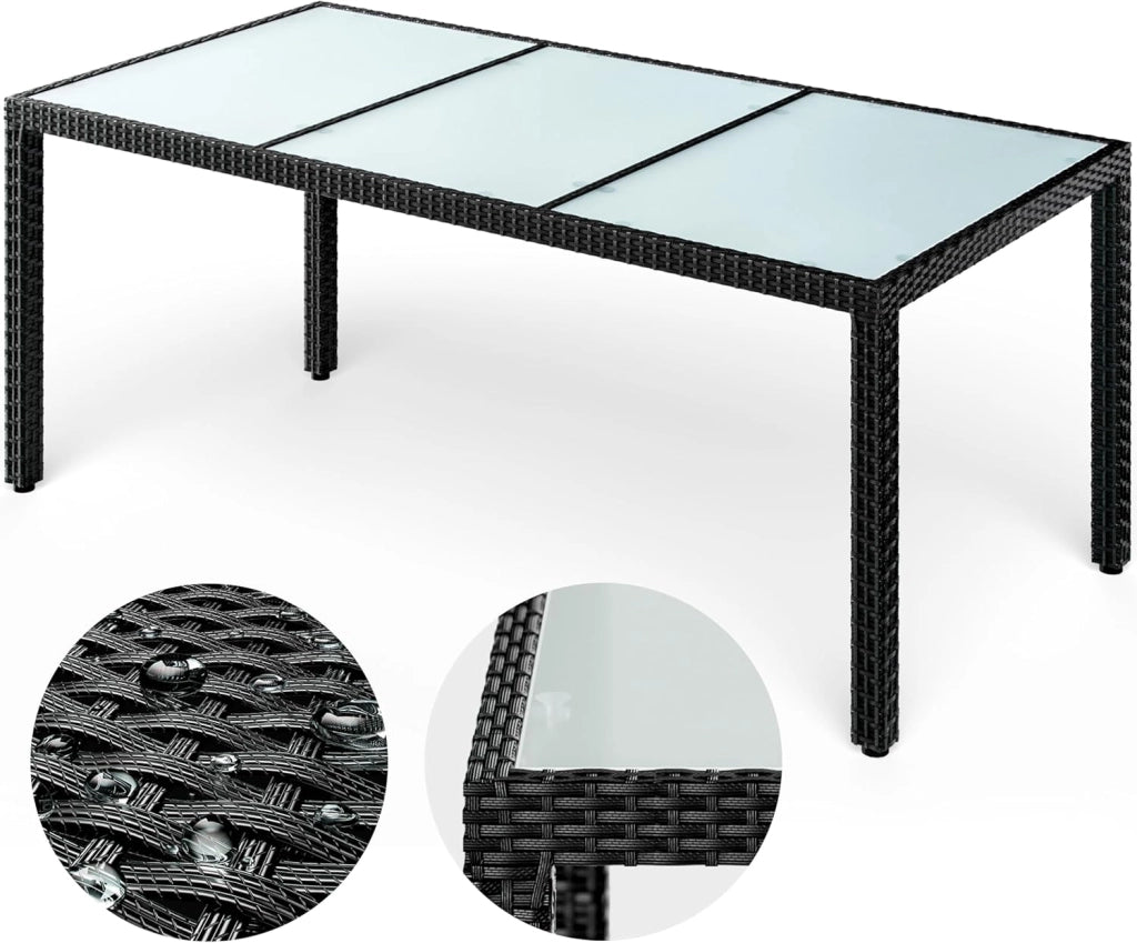® Tavolo da Giardino 190x90x75cm Polyrattan Altezza Regolabile 5 mm Vetro Tavola da Pranzo Terrazza Balcone Mobili da Esterno Outdoor