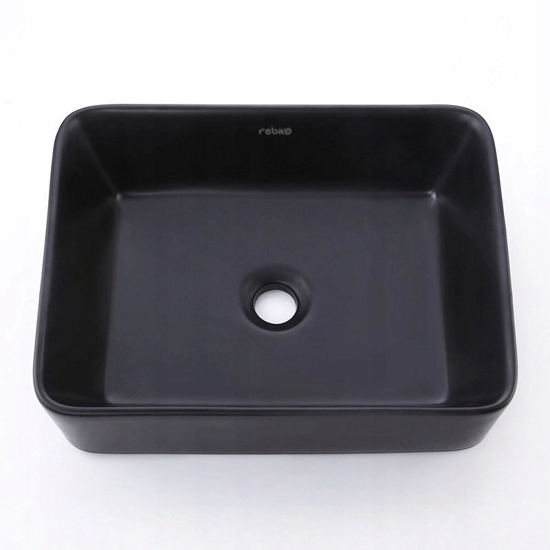 LAVABO DA APPOGGIO IN CERAMICA OPACA NERA DA POSIZIONARE SU PIANO DI LAVORO RETTANGOLARE