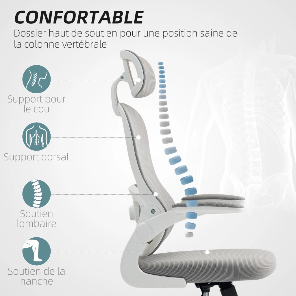 Sedia da ufficio ergonomica ¨C Zephmum ¨C Grigia, rete a doghe, 64x62x115 cm