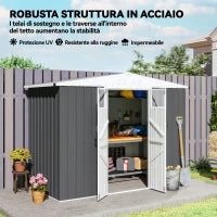 Capanno da Giardino Porta Attrezzi in Acciaio Zincato con 2 Porte, 246x117x180 cm, Grigio Scuro