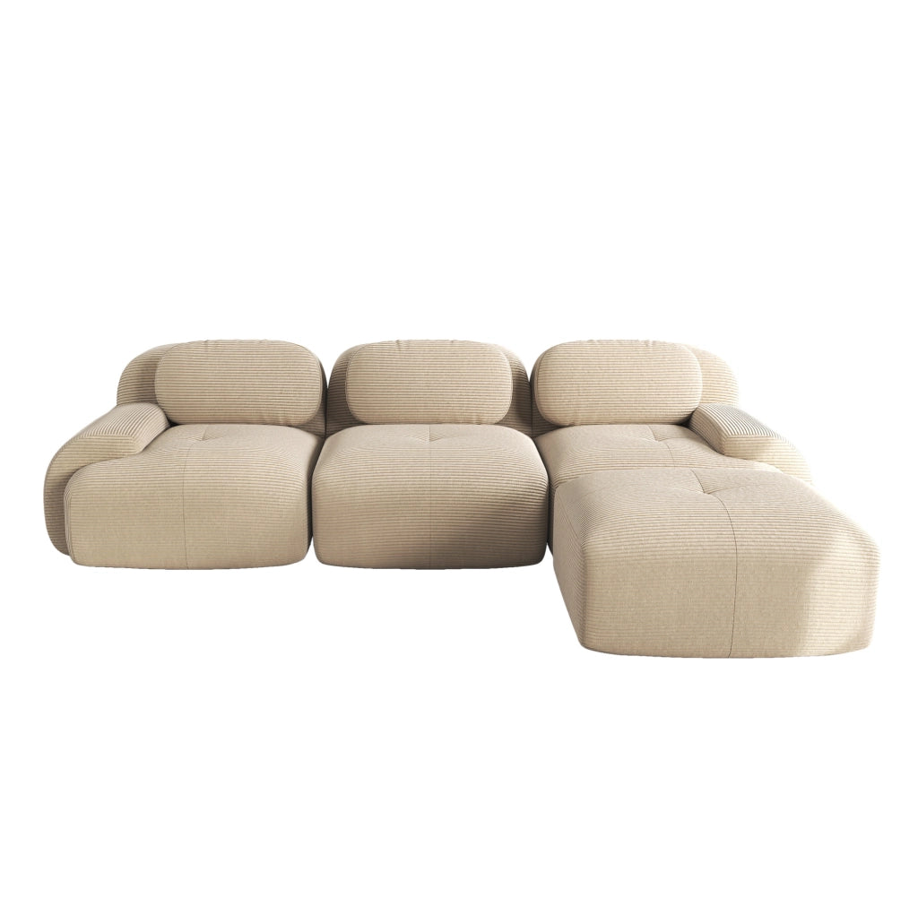 Divano angolare modulare senza montaggio in velluto a coste beige