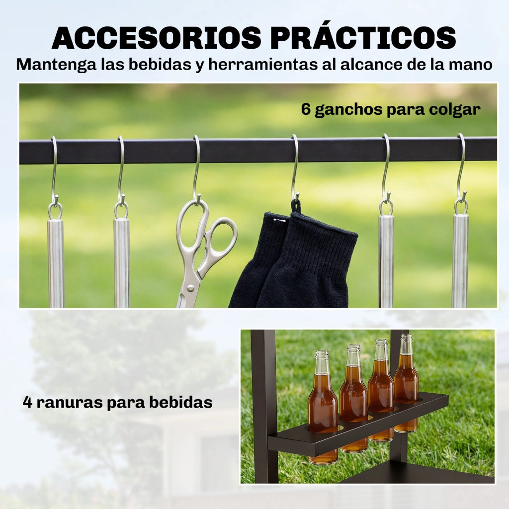 Carrello per Barbecue 2 Livelli con Ruote ¨C zephmum ¨C Nero e Marrone