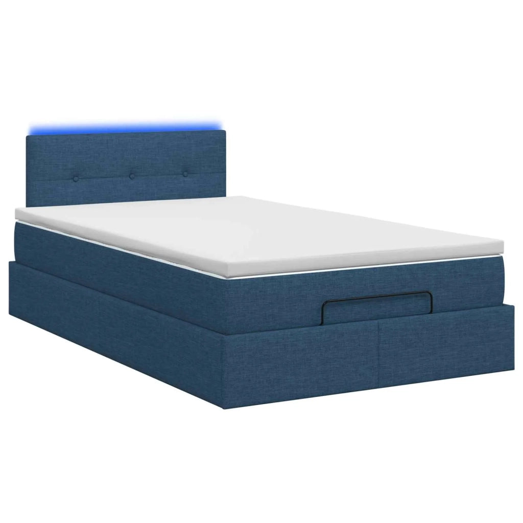 Letto Ottomano con Materasso e LED Blu 120 x 190 cm Tessuto 3456897