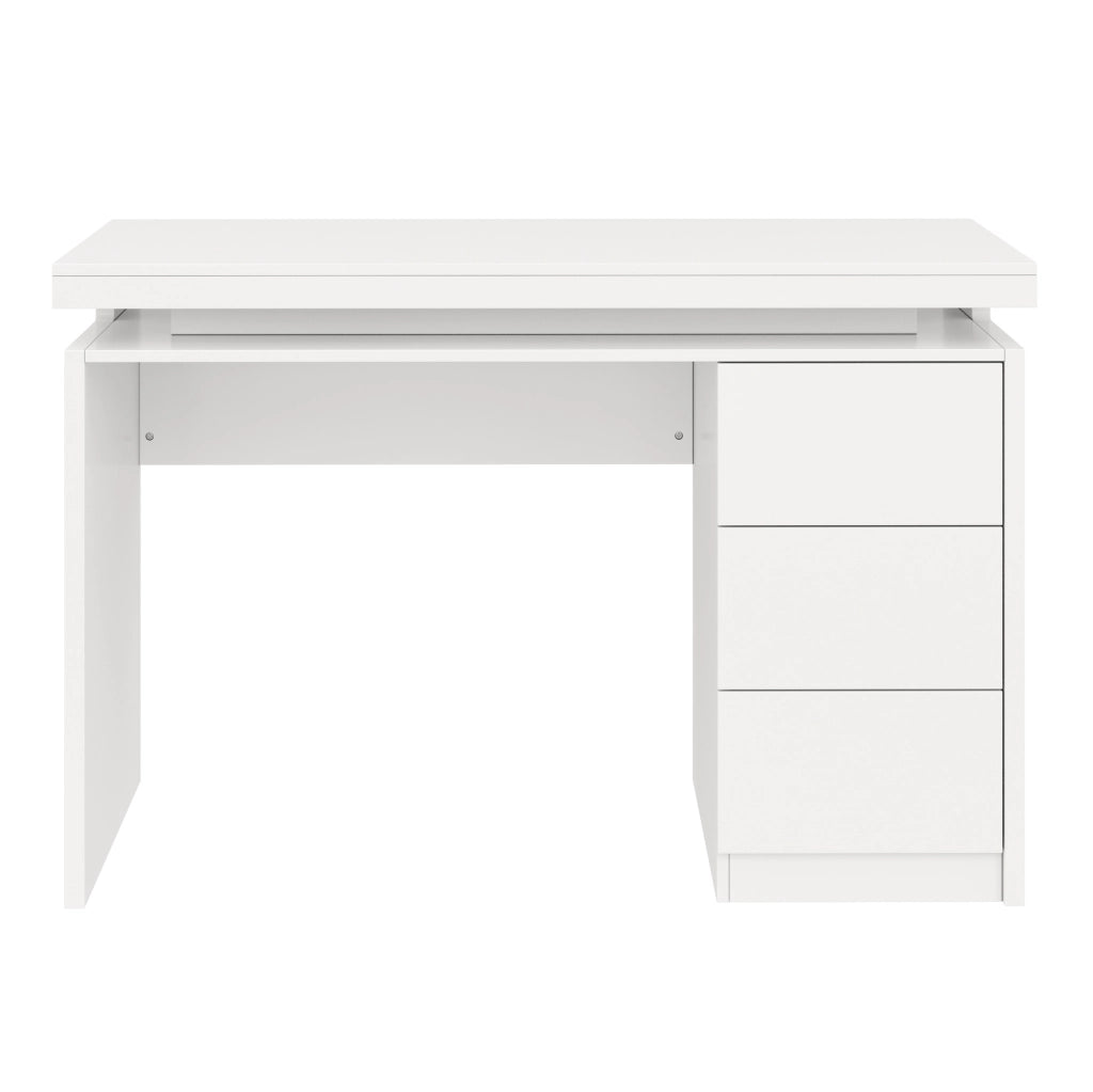 Scrivania LED 120x50x78.5 cm con tre cassetti e illuminazione multicolore in MDF bianco