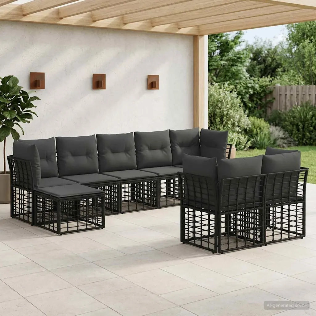 Set di divani da esterno Nero e Grigio scuro Poliestere