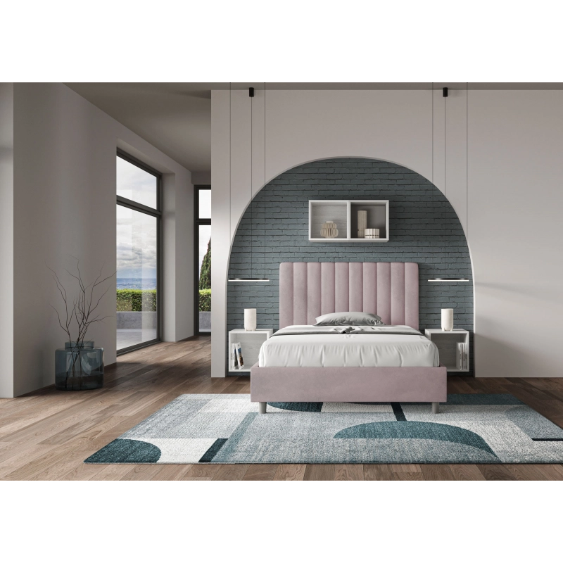 Letto imbottito 1 piazza e mezza 120x200 cm Agueda - Contenitore,Glicine,Microfibra