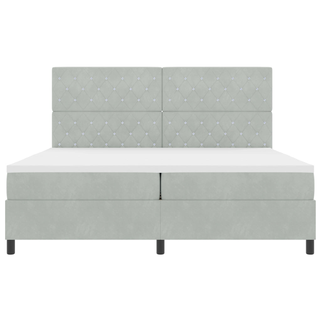 Letto Box Spring con Materasso e Luce LED Grigio Chiaro 200x200 cm Velluto