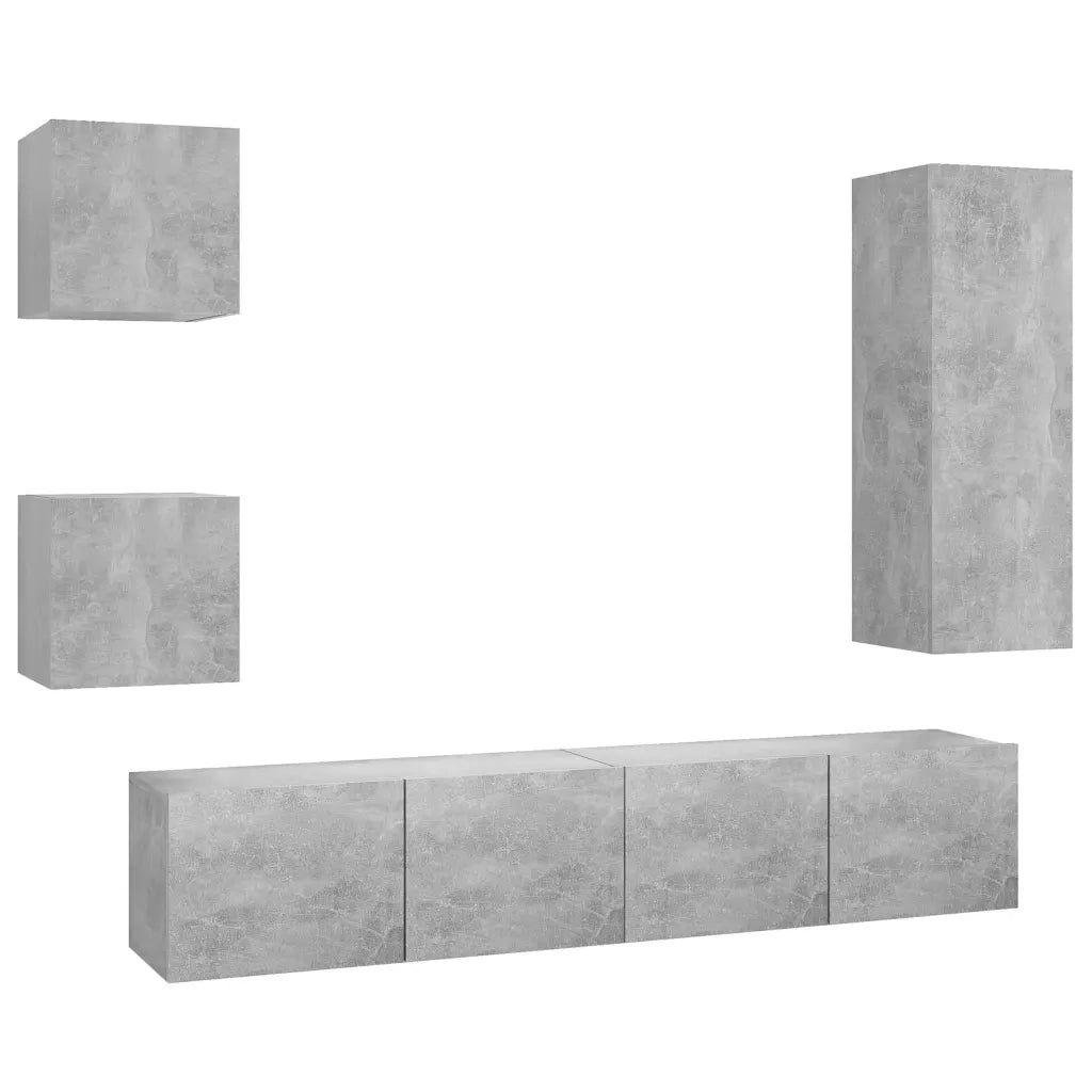 Set di Mobili Porta TV 5 pz | Armadietto TV | Mobile Porta TV Grigio Cemento in Legno Multistrato