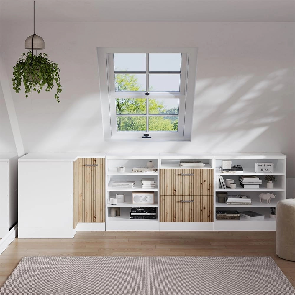 Mobile sottotetto Mobile angolare Rion, Rovere artigianale, 75.6 x 81.6 cm con 1 porta, carcassa dell’armadio profondità 60 cm, adatto per il salvaspazio sotto tetti spioventi
