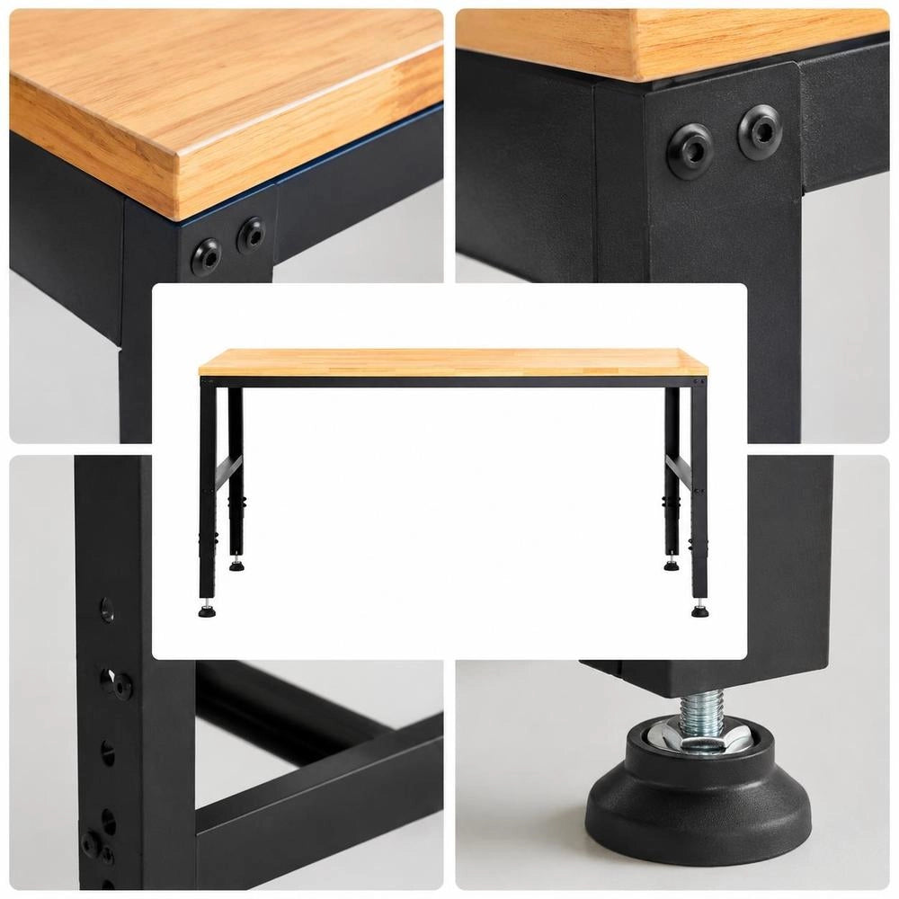 Height-adjustable Workbench 122 X 61 X 72 - 97 Cm Clamping Table, 900 Kg Weight Capacity Work Table, Brown. Folding Tool Bench Made Of Cold-rolled Steel, Multifunctional Work Table For Workshop.