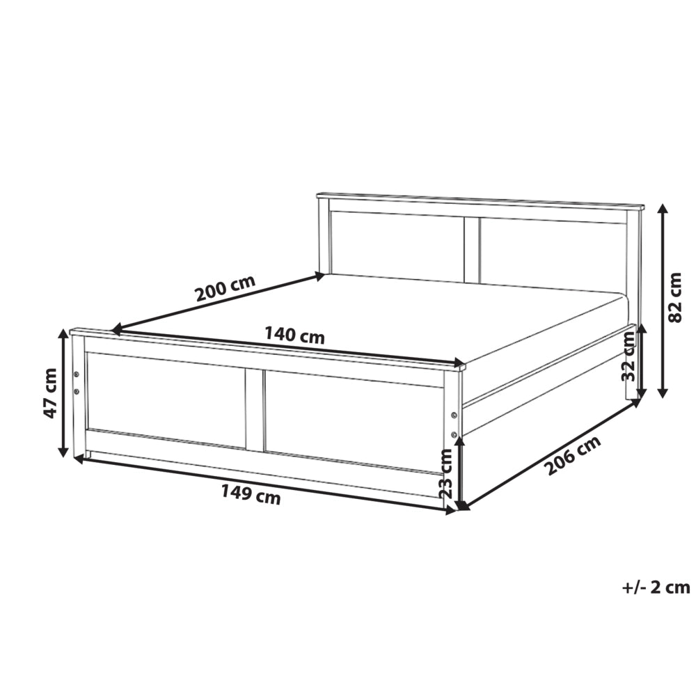 Letto matrimoniale in legno di pino naturale e MDF di betulla 140 x 200 cm con testiera in stile scandinavo