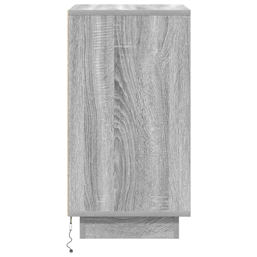 Comodino | Armadio da Notte | Mobiletto da notte con Luci LED Grigio Sonoma 38x34x65 cm
