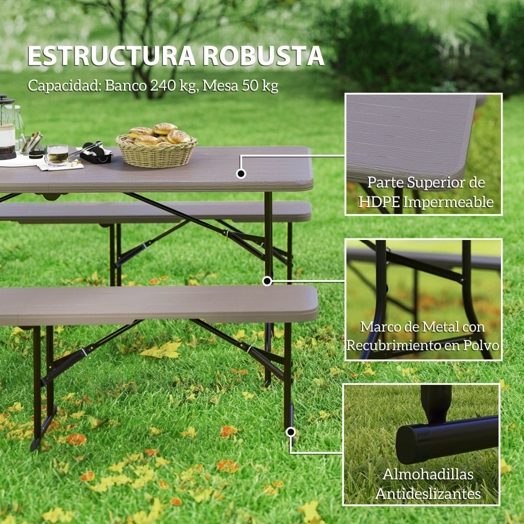 Set Tavolo e Panche Pieghevole Legno Effetto per Esterno ¨C zephmum ¨C Marrone 180x74x74 cm