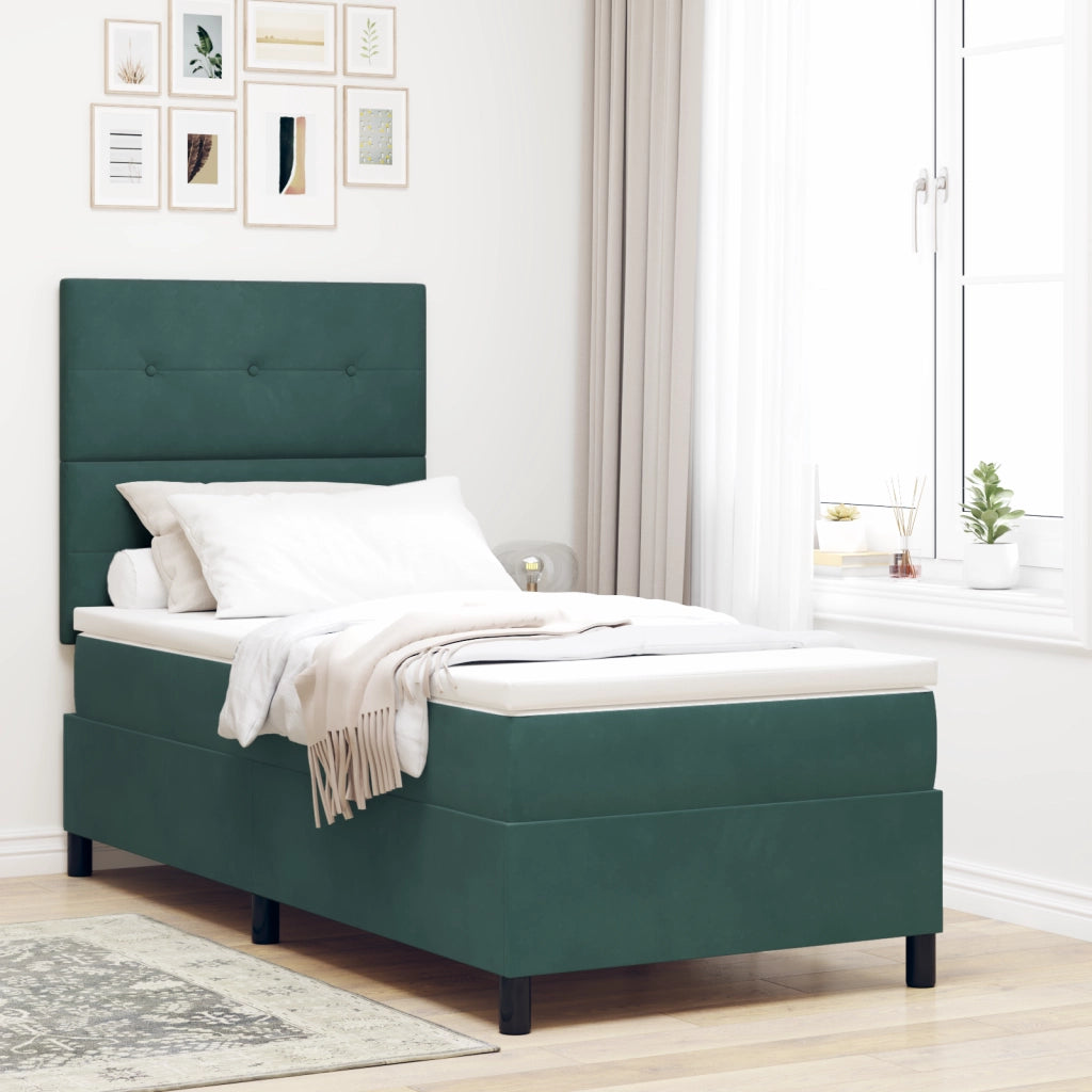 Letto Box Spring con Materasso Verde Scuro 90x200 cm Velluto