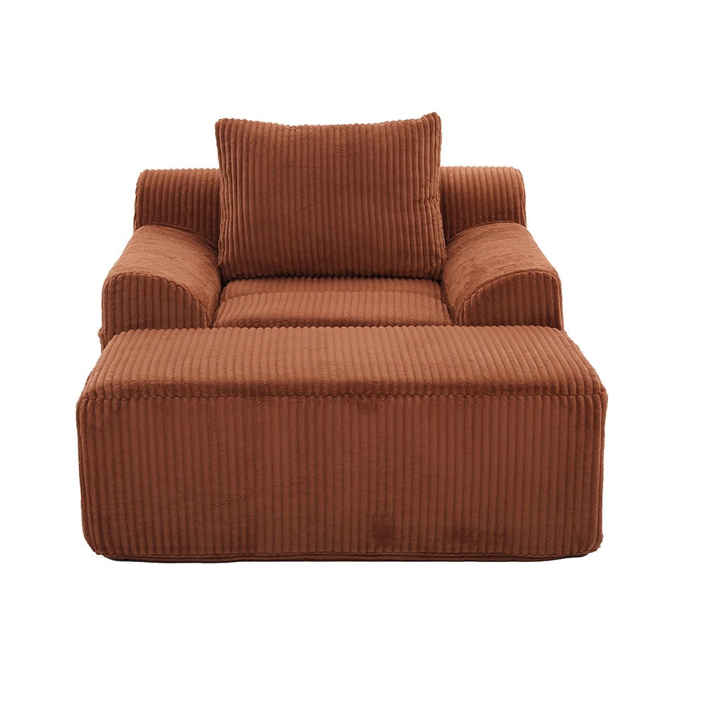 Poltrona oversize - Xylo - Velluto costato con tasche laterali, pouf e nessun assemblaggio