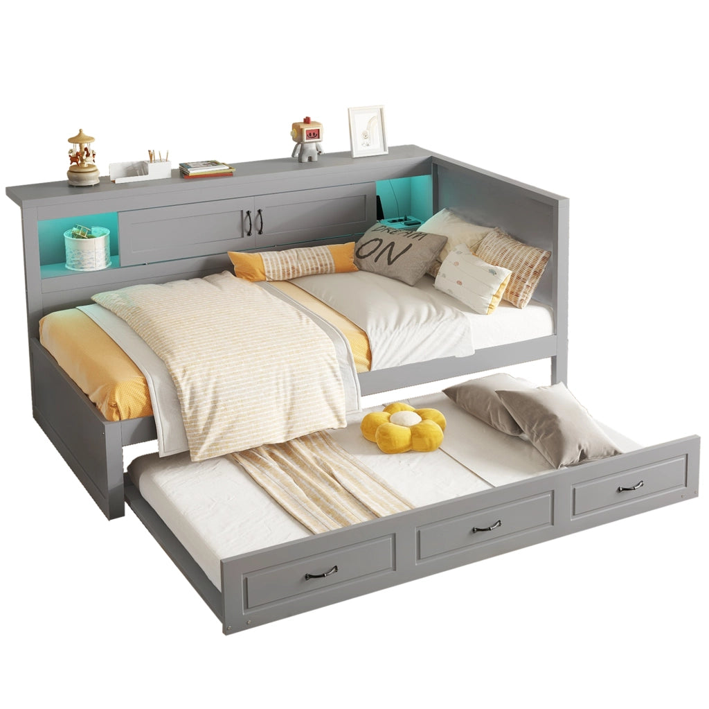 Divano letto 90x200 cm con letto estraibile; vano contenitore; truciolare e MDF; grigio