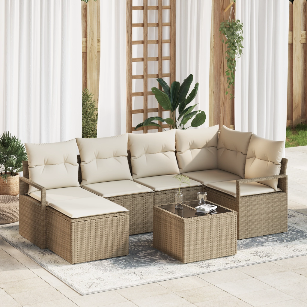 Set Divani da Giardino da 7 Pezzi con Cuscini in Polyrattan Marrone