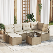 Set Divani da Giardino da 7 Pezzi con Cuscini in Polyrattan Marrone