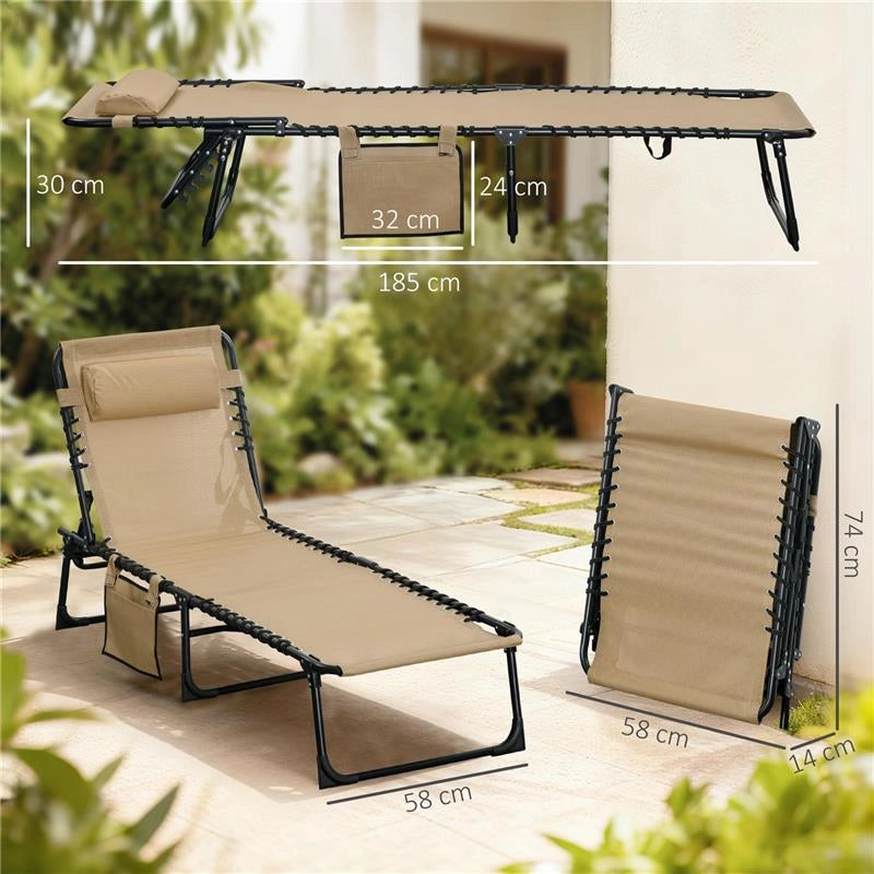 SDRAIO DA GIARDINO PIEGHEVOLE CON SCHIENALE RECLINABILE SU 5 POSIZIONI E CUSCINO, 185X58X30CM, BEIGE