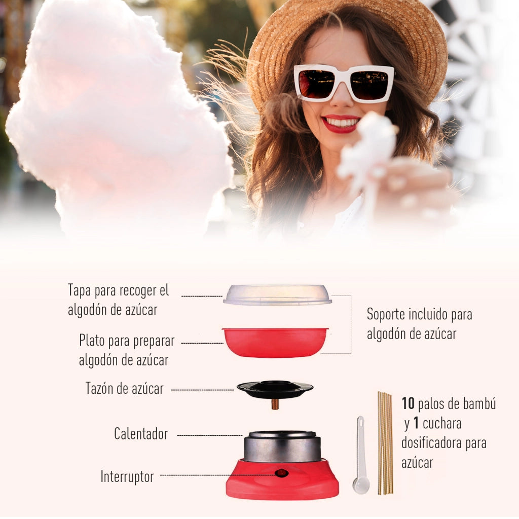 Macchina per Zucchero Filato Domestica ¨C zephmum ¨C Polipropileno Acciaio Inox Alluminio 450W 27x26x18 cm Rosso