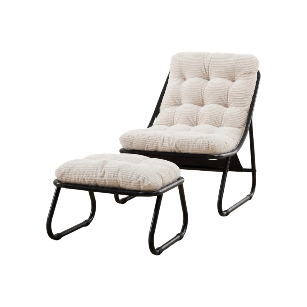 Chaise longue da esterno con poggiapiedi e cuscino imbottito in acciaio bianco