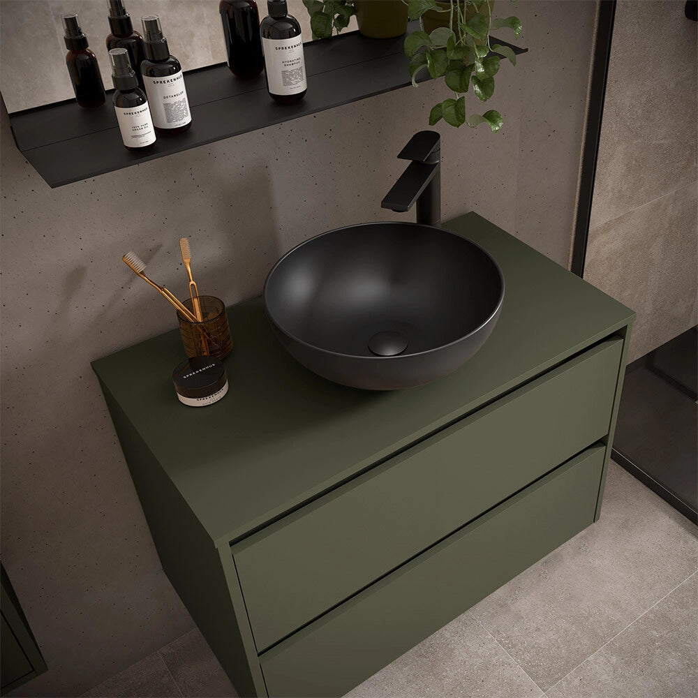Mobile bagno sospeso 90 cm verde satinato con top per lavabo da appoggio Gaya