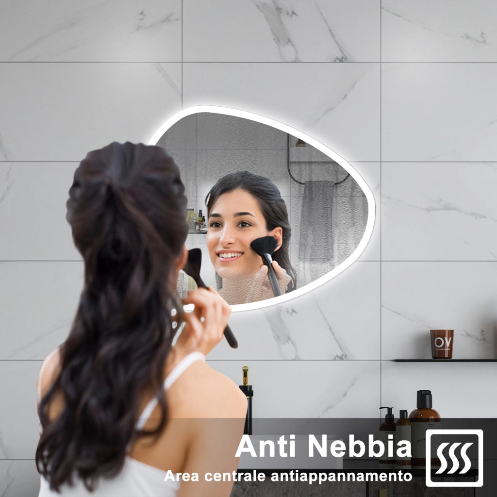 AICA Specchio da bagno  80 x 65 cm, dimmerabile, Funzione Memoria, antiappannamento, 3 colori