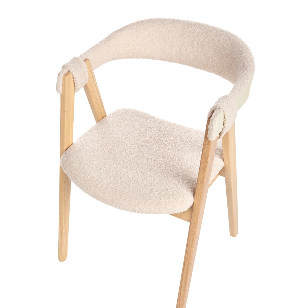 Set di 2 sedie da pranzo in legno chiaro e compensato beige in tessuto boucle di poliestere Gambe in legno di gomma Stile tradizionale retrò