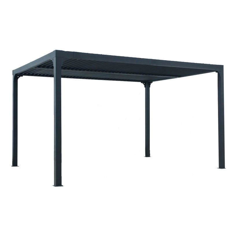 Pergola bioclimatica da giardino in alluminio 360x300 cm – tettoia con lamelle orientabili manuali 90° – grigio antracite – PER3630BI Foresta