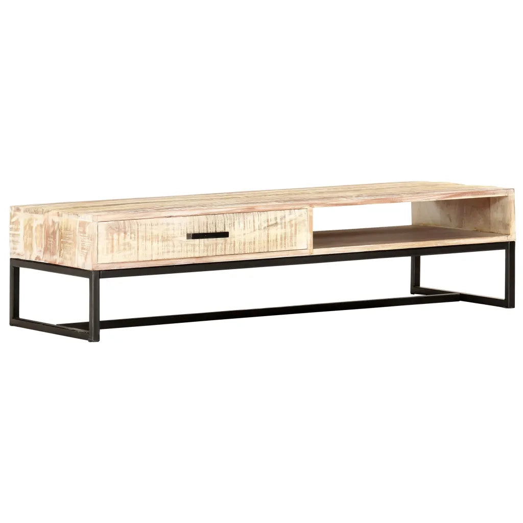 Tavolino da Salotto Bianco 117x50x30cm Legno Massello di Acacia 287329