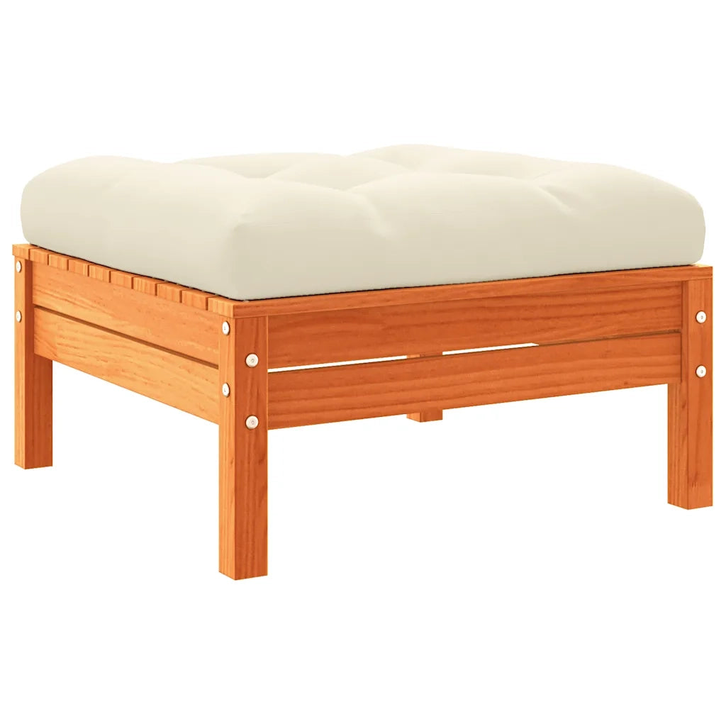 Sedia da giardino-Poggiapiedi da Giardino con Cuscino Marrone Cera Massello Pino 305317