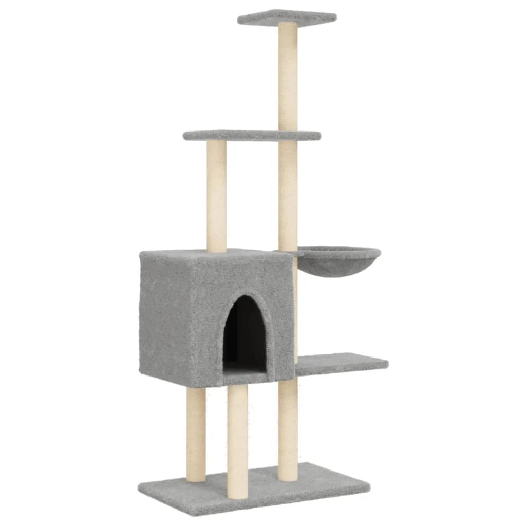 Tiragraffi per gatti torre per arrampicata giocattolo piattaforma per arrampicata con tiragraffi in sisal leggero 145 cm grigio 02_0022570