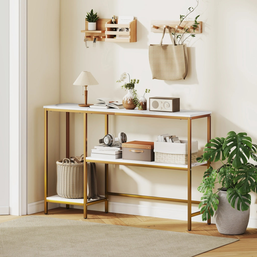 Tavolo console 3 livelli ¨C zephmum ¨C bianco dorato 120 cm