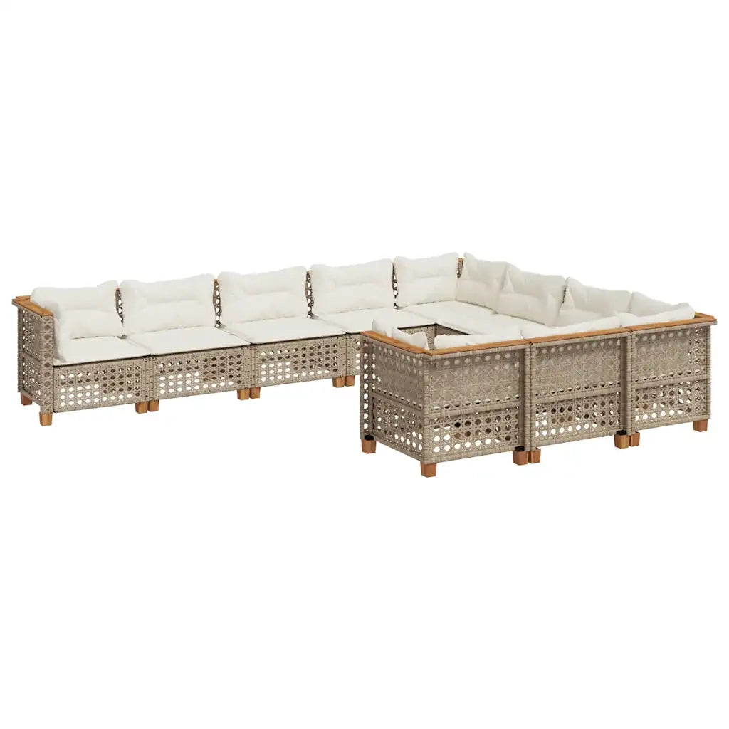 Set Divano da Giardino 10 pz con Cuscini Beige in Polyrattan 3262036