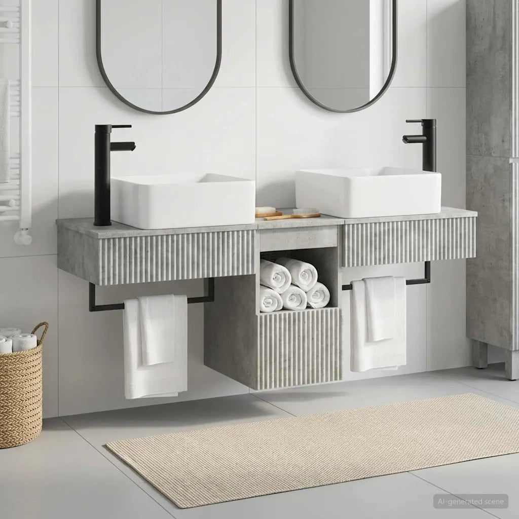 Set di Armadi da Bagno 3 pz Grigio Cemento 53 x 35 x 39 cm 3405610