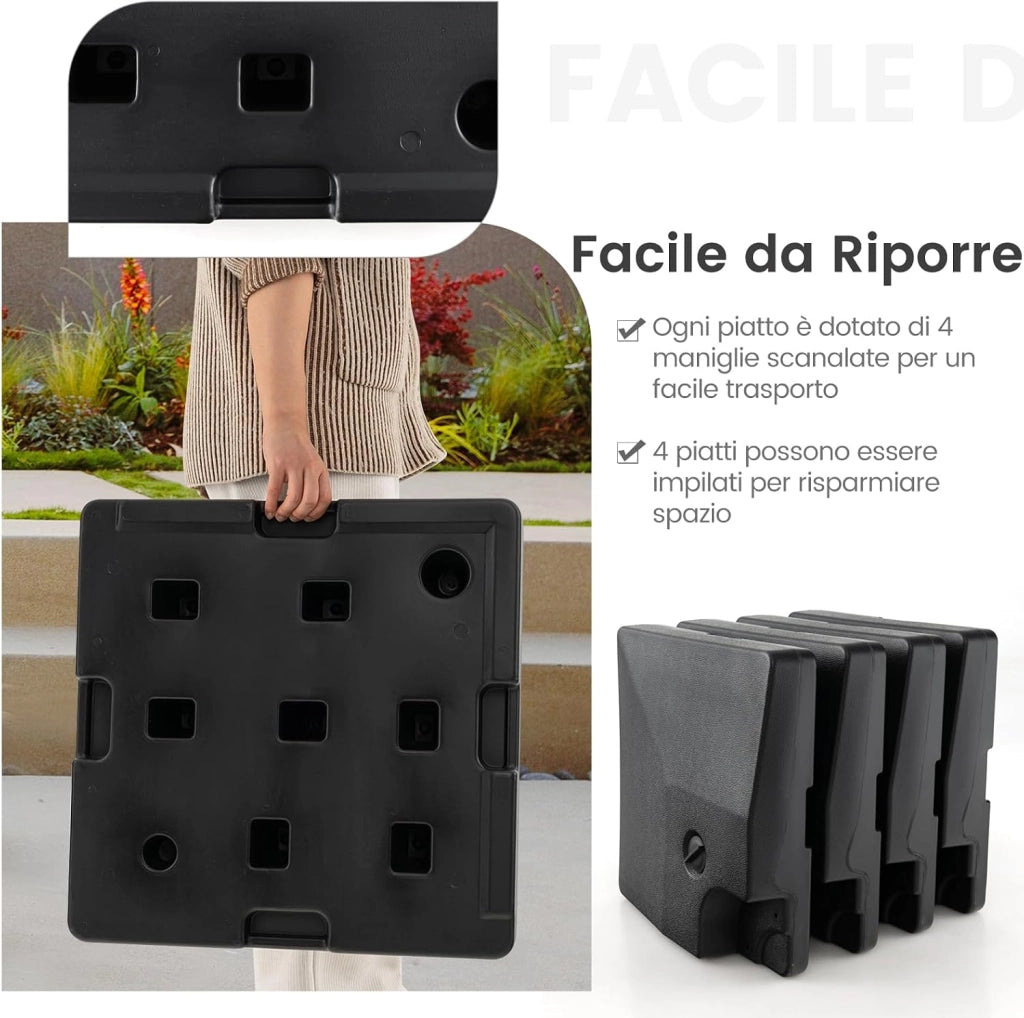 Base Ombrellone Riempibile a 4 Blocchi da 20 Litri, Base per Ombrellone Decentrato con Blocchi Riempibili di Acqua/Sabbia, Pesi per Ombrellone da Giardino Terrazzo Bordo Piscina, Fino 128 kg
