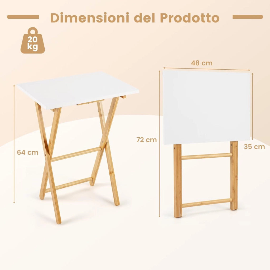 Set di 2 Tavolini Pieghevoli Laterale, Tavolino Portatile da Salotto Salvaspazio, Tavolo Laterale in Bambù, per Soggiorno Patio Terazza, Portata 20 kg, Senza Montare