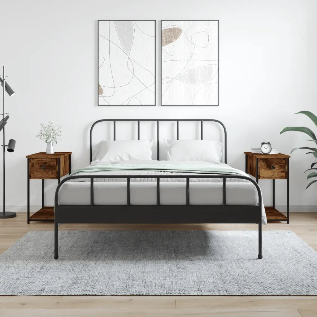 Set di 2 Comodini | Armadio da Notte | Mobiletto da notte Rovere Fumo 30x60x60 cm in Legno Multistrato