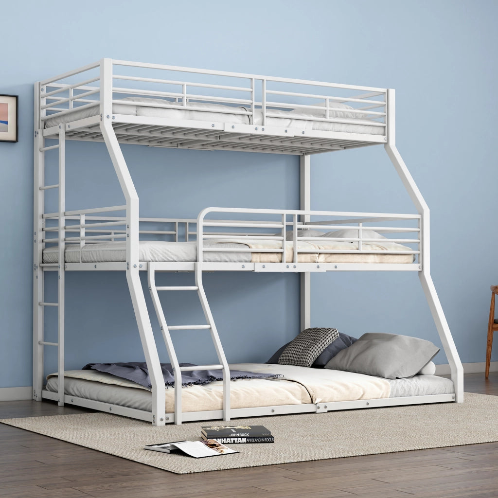 Letto a castello triplo - Zephmum - 90x200, 120x200, 140x200 - Bianco - Metall