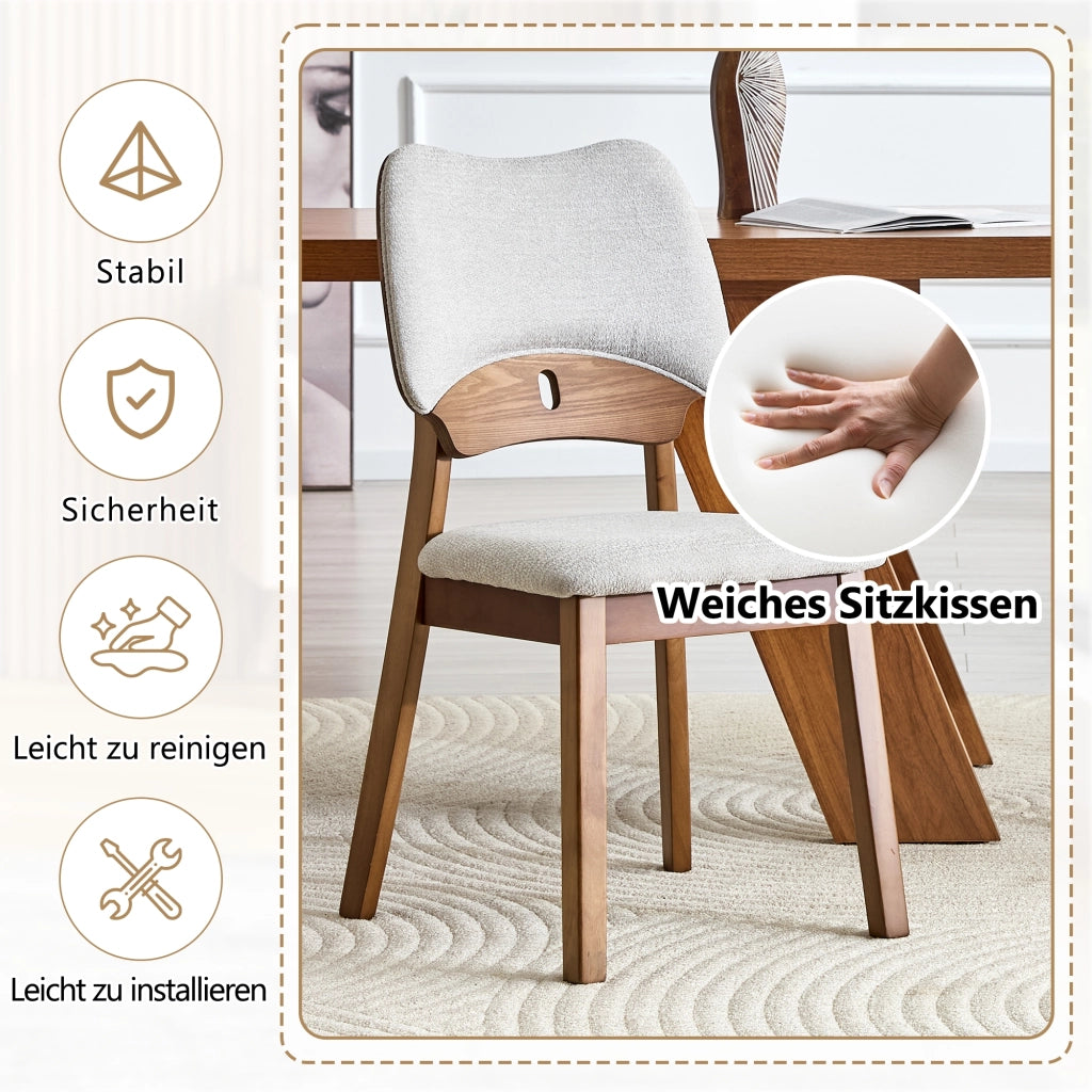 Sedia da Pranzo Set da 2 con Schienale a Farfalla Ergonomico e Seduta Imbottita, in Legno di Hevea, Grigio