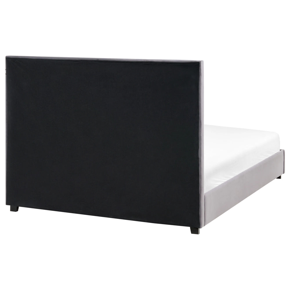 Letto matrimoniale in velluto grigio scuro 140 x 200 cm con testiera imbottita stile moderno