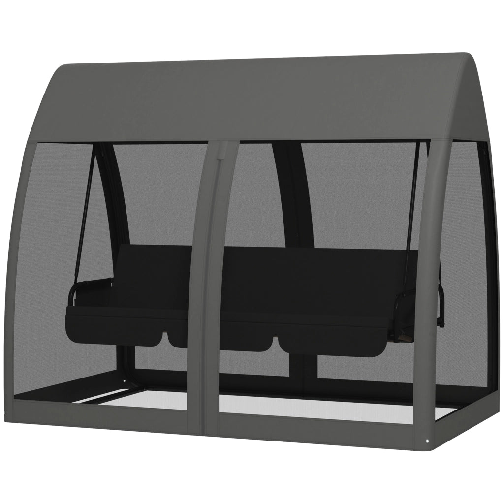 Dondolo da giardino 3 posti con cuscini e tendalino ¨C zephmum ¨C grigio 240x140x197 cm