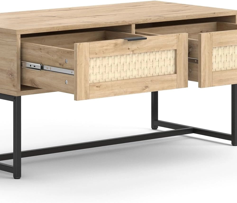 Cassettiera per camera da letto Natal, Sonoma, 100 x 48 cm con due cassetti, adatto come superficie d'appoggio per accessori da soggiorno