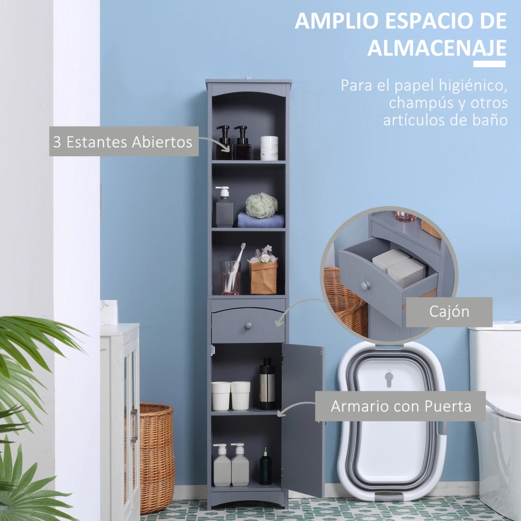 Armadietto da Bagno Stretto con Cassetto e Ripiani ¨C zephmum ¨C Grigio 34x24x170 cm