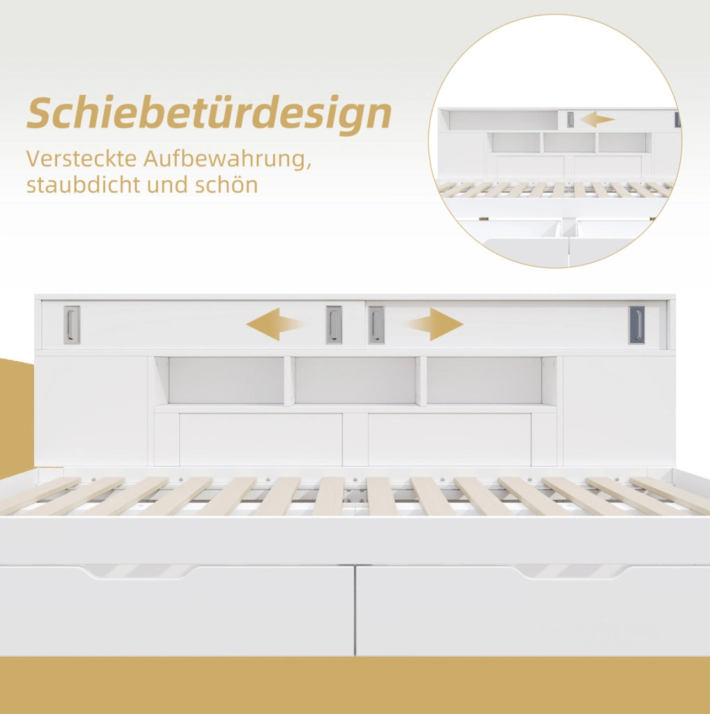 Letto daybed 140x200 cm con contenitore; 2 cassetti; scaffali e armadi; bianco