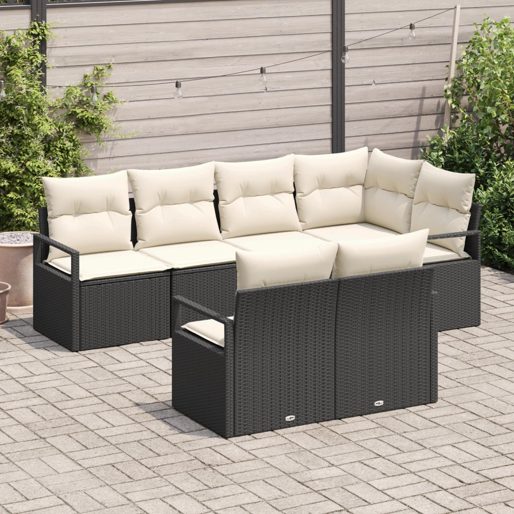 Set divano da giardino  a 7 pezzi con cuscini in polyrattan nero